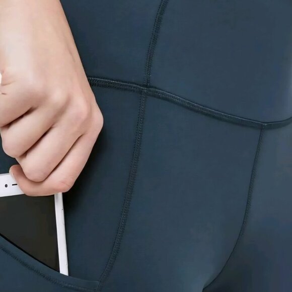 Layers teal work out gym travel Yoga pockets soft ruched running leggings S - Picture 3 of 3